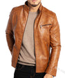 Men's Polyester Stand Collar Punk Motorcycle Leather Jacket