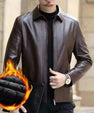 Leather Jacket For Middle-aged Men Leather Clothing With Stand Collar Men Fleece-lined