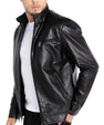 Men's Polyester Stand Collar Punk Motorcycle Leather Jacket