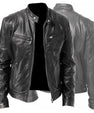 Men's Zip-up Cardigan PU Leather Jacket Fashion Pockets Stand Collar Short Tops Clothing