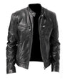Men's Zip-up Cardigan PU Leather Jacket Fashion Pockets Stand Collar Short Tops Clothing