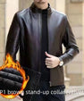 Leather Jacket For Middle-aged Men Leather Clothing With Stand Collar Men Fleece-lined