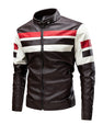Motorcycle Stitching Leather Jacket Men Stand Collar Retro