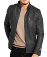 Men's Polyester Stand Collar Punk Motorcycle Leather Jacket