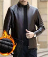 Leather Jacket For Middle-aged Men Leather Clothing With Stand Collar Men Fleece-lined