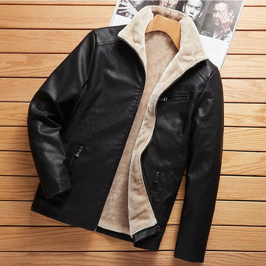 Men Plus Plush Plus Thick Leather Jacket Youth Leisure Large Size