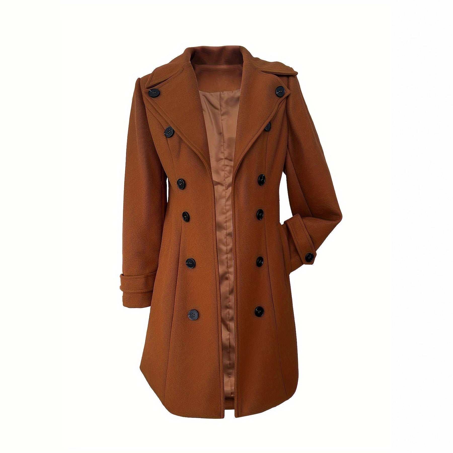 European And American Elegant Women's Solid Color Double Breasted Woolen Coat