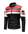 Motorcycle Stitching Leather Jacket Men Stand Collar Retro