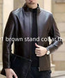 Leather Jacket For Middle-aged Men Leather Clothing With Stand Collar Men Fleece-lined