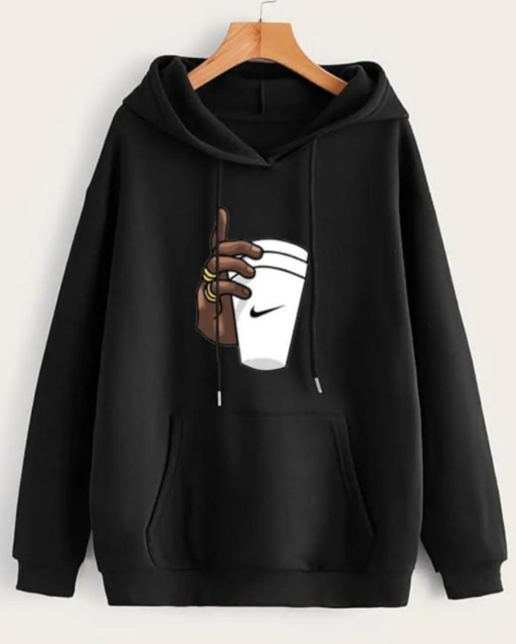 Men’s Black Graphic Hoodie & Jogger Set – Streetwear Tracksuit with Cup Print