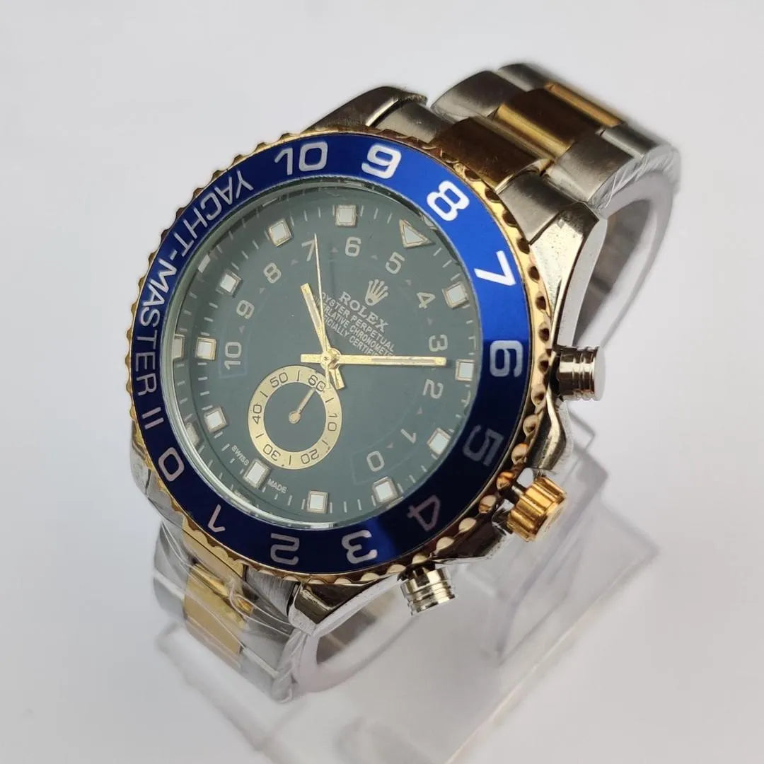 Luxury Gold Wristwatch with Blue Bezel – Premium Analog Design & Elegant Finish