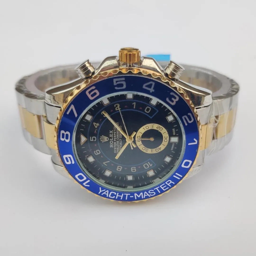 Luxury Gold Wristwatch with Blue Bezel – Premium Analog Design & Elegant Finish