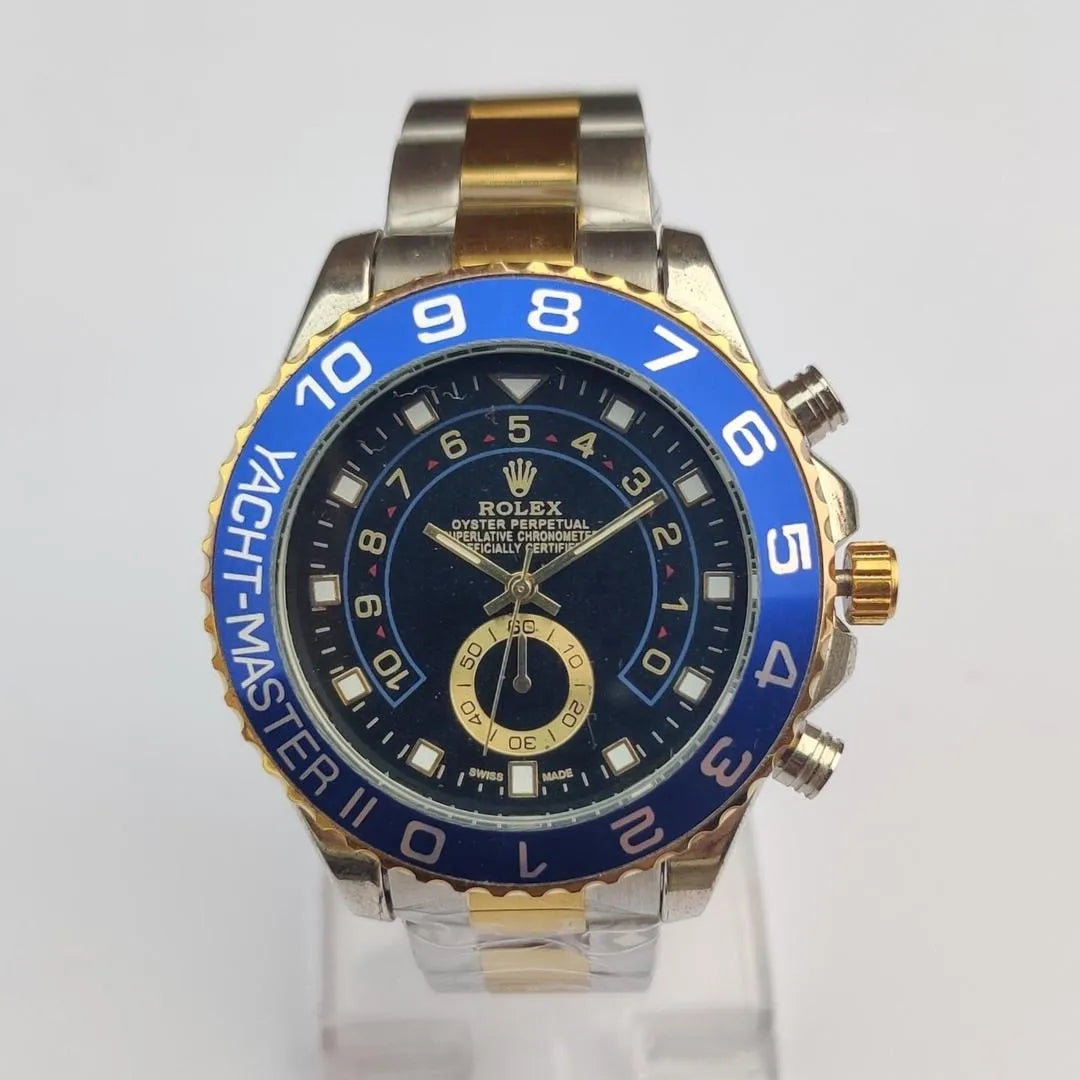 Luxury Gold Wristwatch with Blue Bezel – Premium Analog Design & Elegant Finish