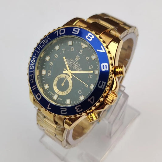 Luxury Gold Wristwatch with Blue Bezel – Premium Analog Design & Elegant Finish