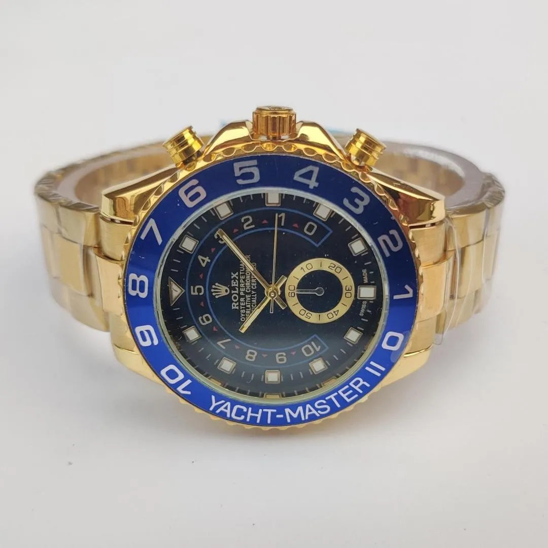 Luxury Gold Wristwatch with Blue Bezel – Premium Analog Design & Elegant Finish