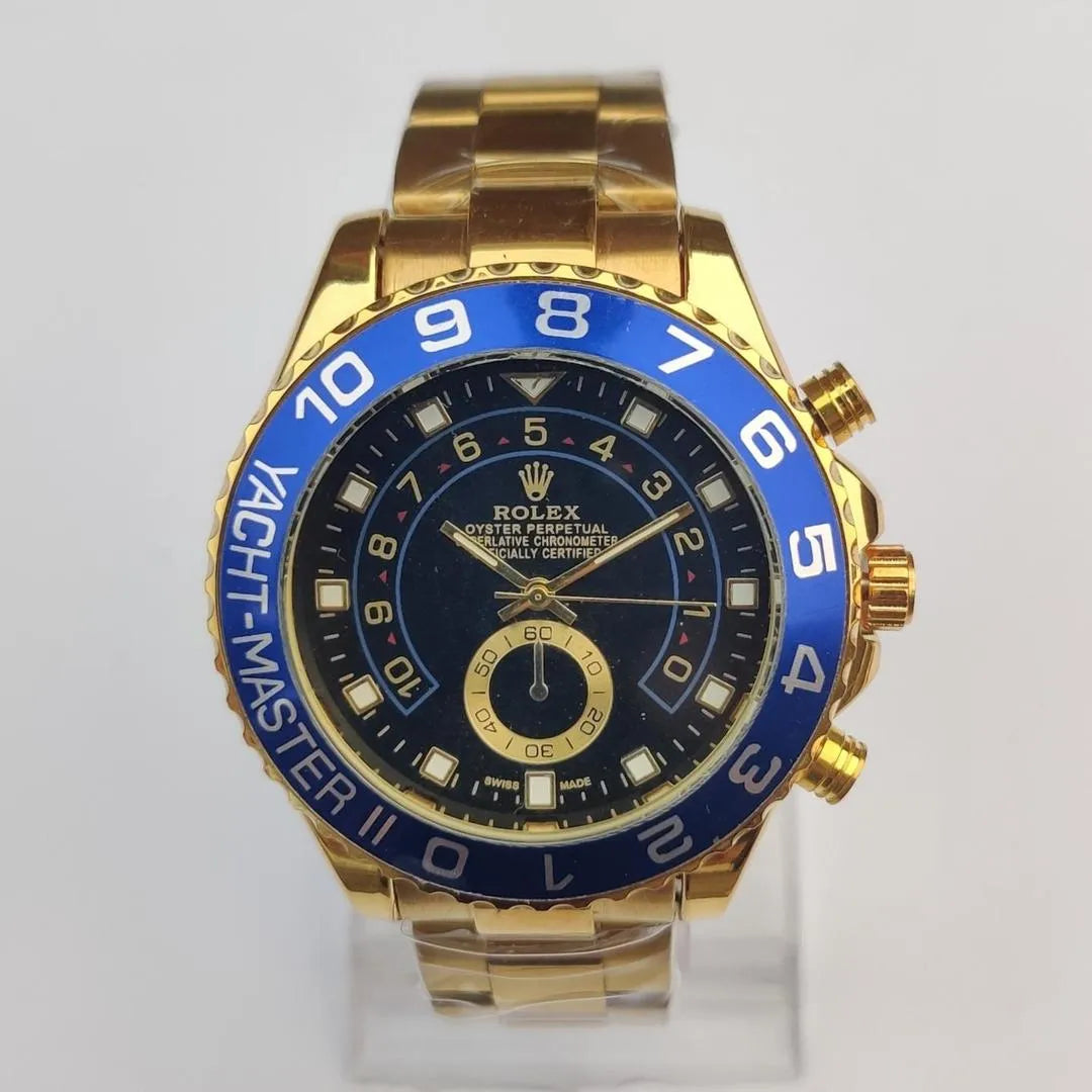 Luxury Gold Wristwatch with Blue Bezel – Premium Analog Design & Elegant Finish