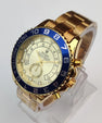 Luxury Gold Wristwatch with Blue Bezel – Premium Analog Design & Elegant Finish