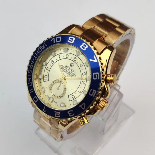 Luxury Gold Wristwatch with Blue Bezel – Premium Analog Design & Elegant Finish