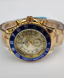 Luxury Gold Wristwatch with Blue Bezel – Premium Analog Design & Elegant Finish