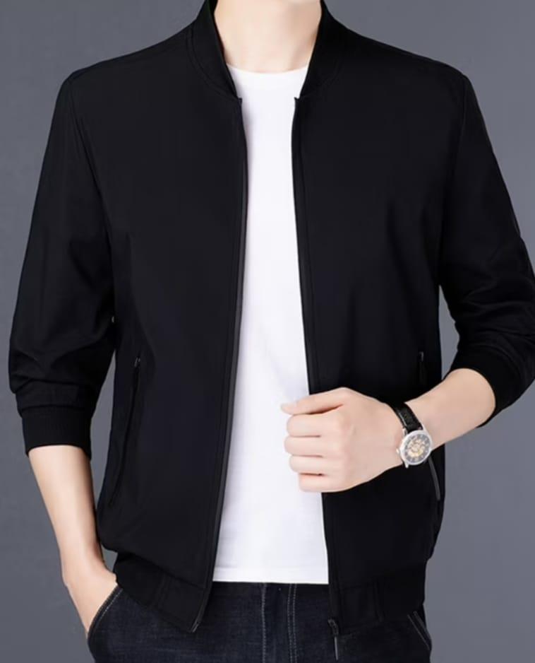 Men’s Classic Black Fleece Jacket – Collared Style (1 Pc)