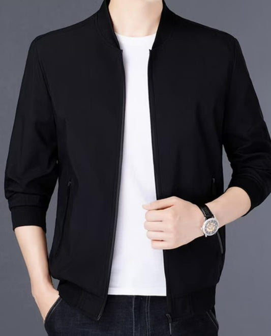 Men’s Classic Black Fleece Jacket – Collared Style (1 Pc)