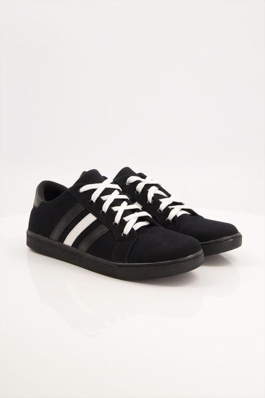 Stripes Sneakers 555 – Black & White | Low-Cut Comfortable Sneakers with Vulcanized Grip Sole