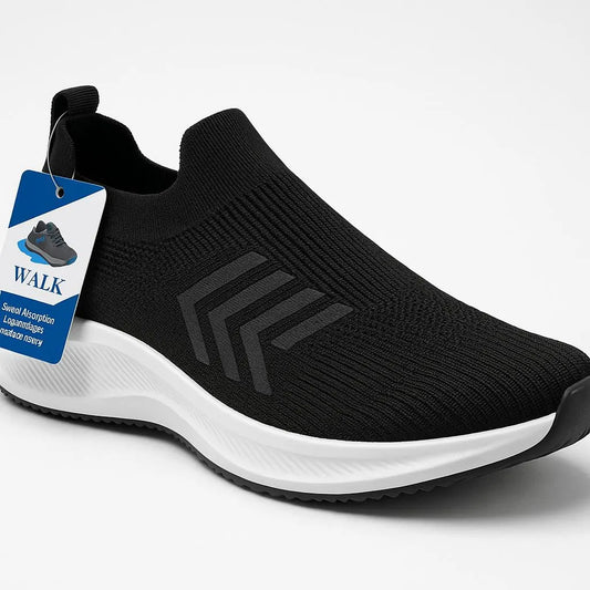 Unisex Black PVC Walking Sneakers | Embroidered Design | Lightweight Everyday Comfort | Sizes 36–41