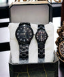 Premium Watch-Tone Couple Watch Set with Matching Quartz Dials and Metal Bracelet Design