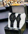Premium Watch-Tone Couple Watch Set with Matching Quartz Dials and Metal Bracelet Design