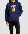 Men’s Navy Blue Hoodie with Money Fist Print – Streetwear Graphic Pullover