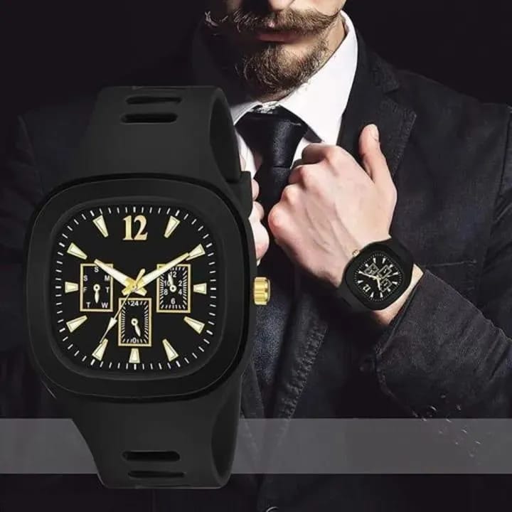 Analogue Fashionable Watch for Men   Product Details:  Material: Silicon  Display Type: Analogue  Color: Black ,white , blue  Number of Pieces: 1 Pc  Package Includes: 1 x Watch&nbsp;