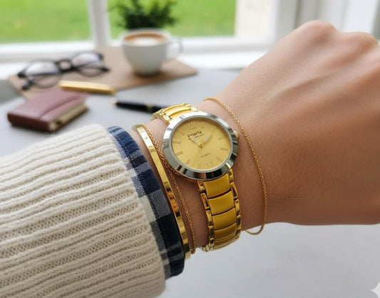 POSHÉ Classic Gold Wrist Watch – Elegant Quartz Timepiece for Men & Women