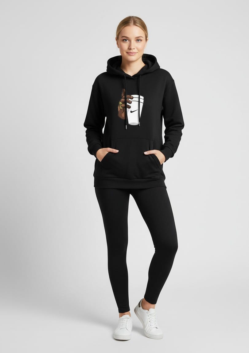 Men’s Black Graphic Hoodie & Jogger Set – Streetwear Tracksuit with Cup Print