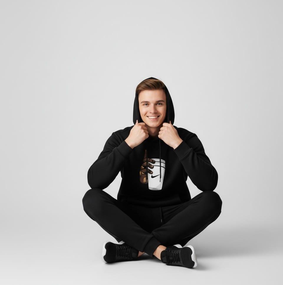 Men’s Black Graphic Hoodie & Jogger Set – Streetwear Tracksuit with Cup Print