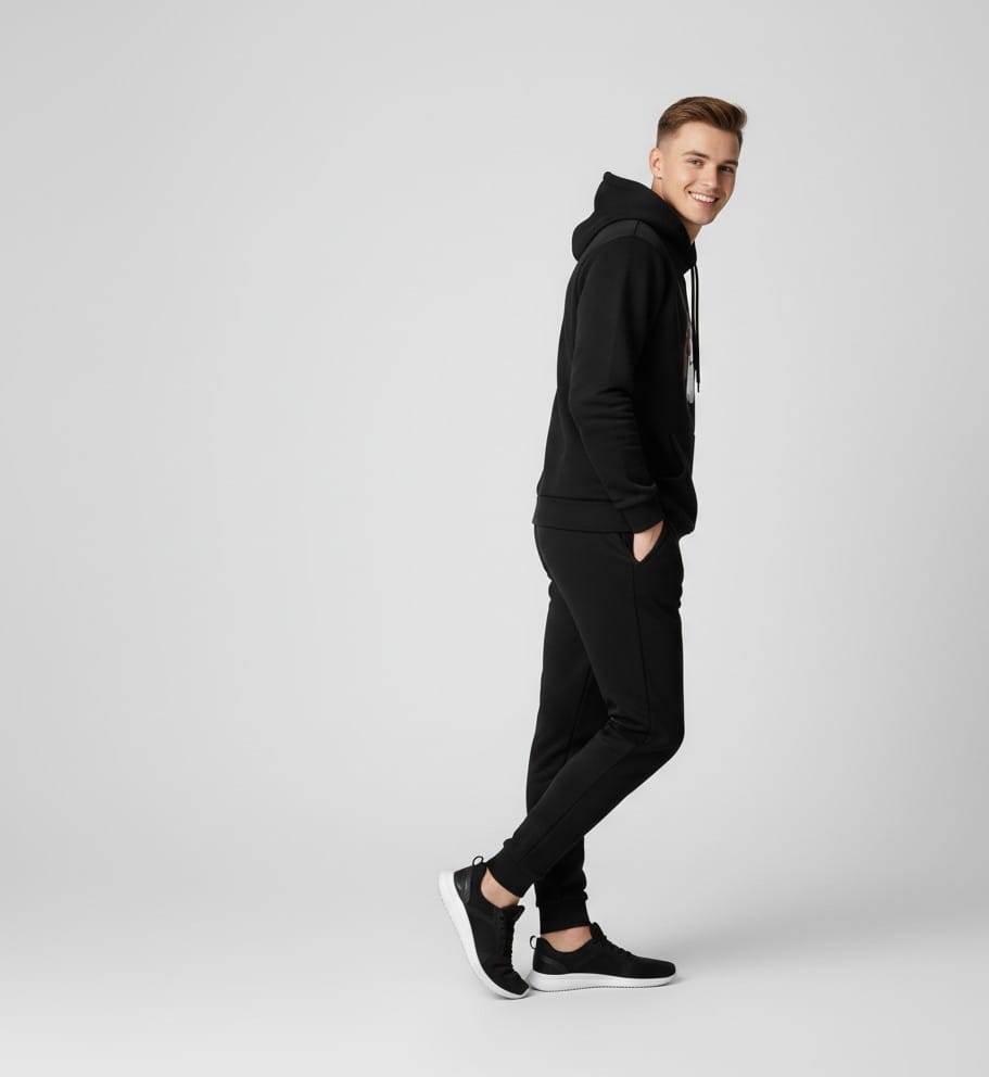 Men’s Black Graphic Hoodie & Jogger Set – Streetwear Tracksuit with Cup Print