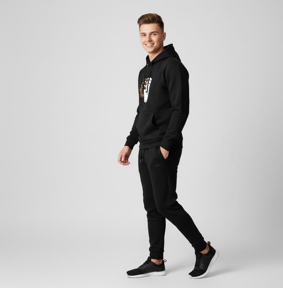 Men’s Black Graphic Hoodie & Jogger Set – Streetwear Tracksuit with Cup Print