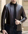 Leather Jacket For Middle-aged Men Leather Clothing With Stand Collar Men Fleece-lined